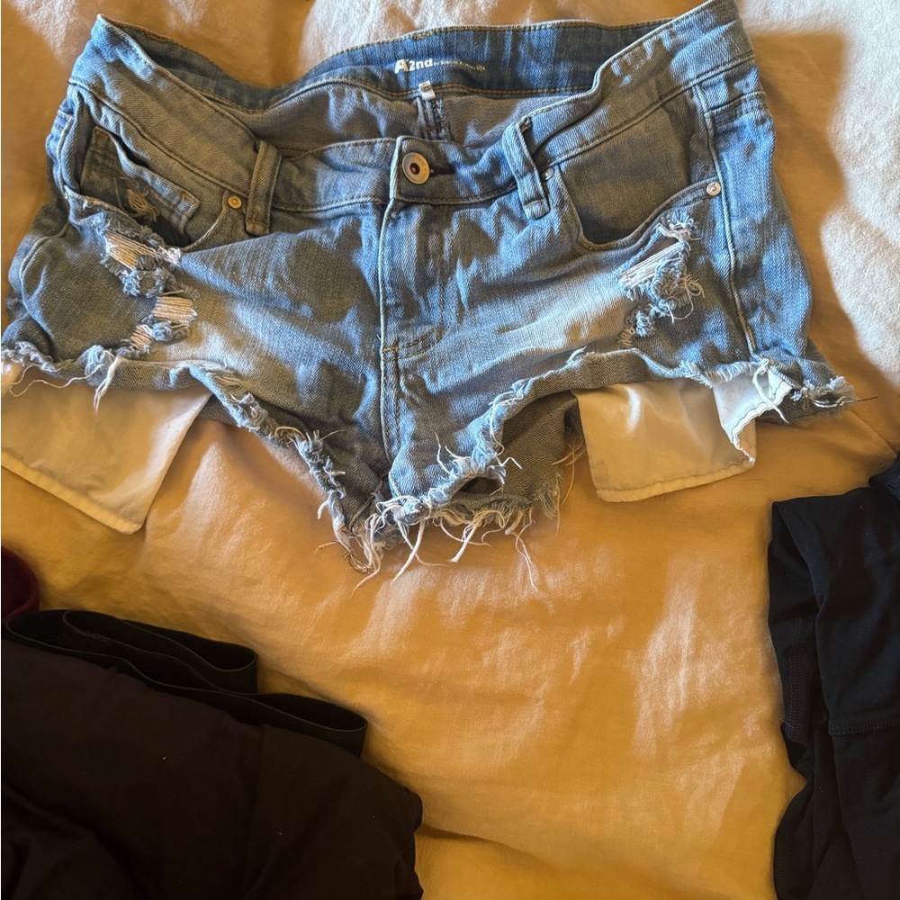 Zara Light Blue Ripped Jean Shorts